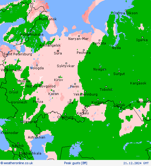 Peak gusts Forecast maps